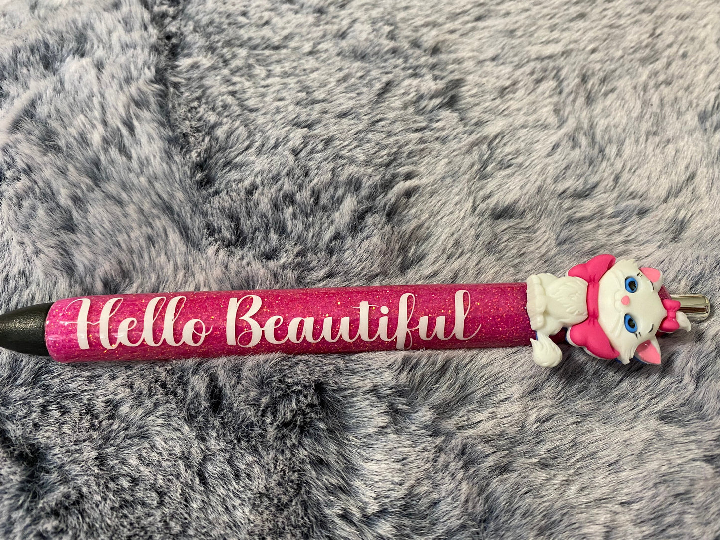 Cute Cat Glitter pen, Pink Bow, soft pink glitter. Lots of sparkle, Hello Beautiful Cat Pen/Ready to ship