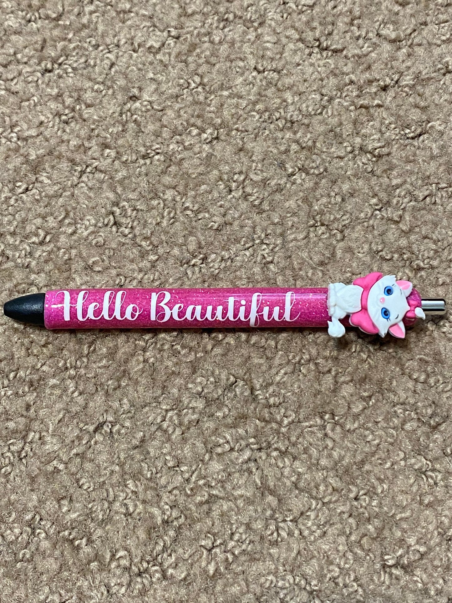 Cute Cat Glitter pen, Pink Bow, soft pink glitter. Lots of sparkle, Hello Beautiful Cat Pen/Ready to ship