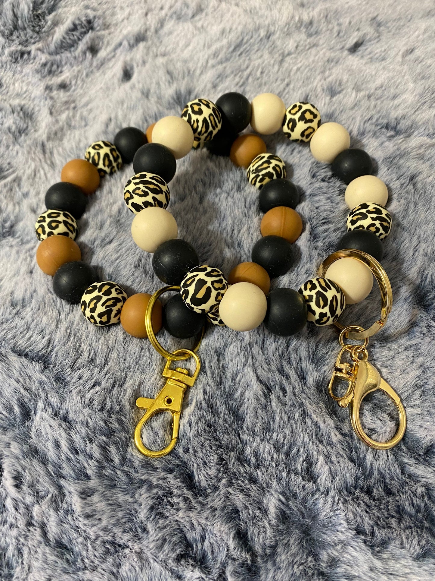 Ready to Ship Beaded Bangle Brown or cream Keychain/beaded leopard  Keychain/gifts for mom/gifts for her/anxiety beads