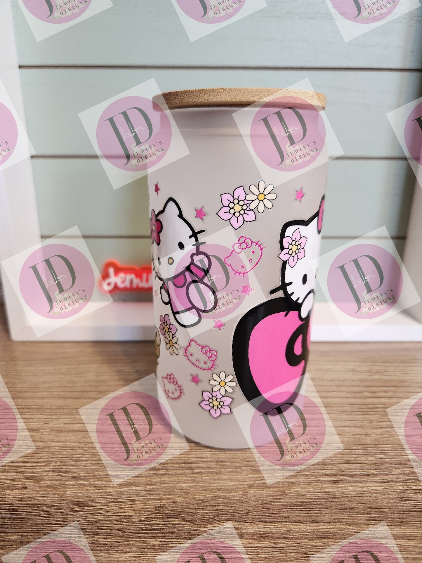 Pink cat, frog character tumbler, 16oz frosted glass w/ bamboo lid/colored cat uvdtf glass can flower cat glass can/ cute frog glass tumbler