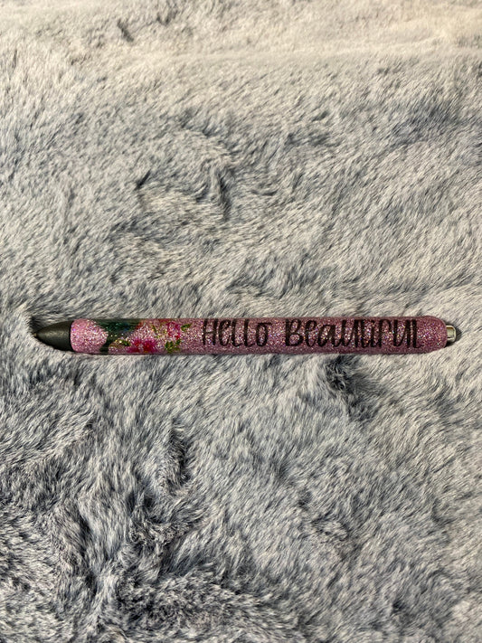 Hello Beautiful Glitter Gel Hummingbird pen.  The pictures do not so this pen justice.  It's a stunning soft pink with so much sparkle. MTO