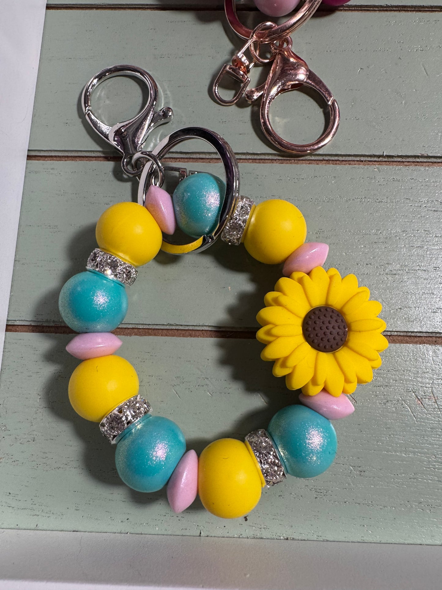 Beaded mini keychain, choice of design/ Sunflower mini bling keychain/ mini dangle keychain