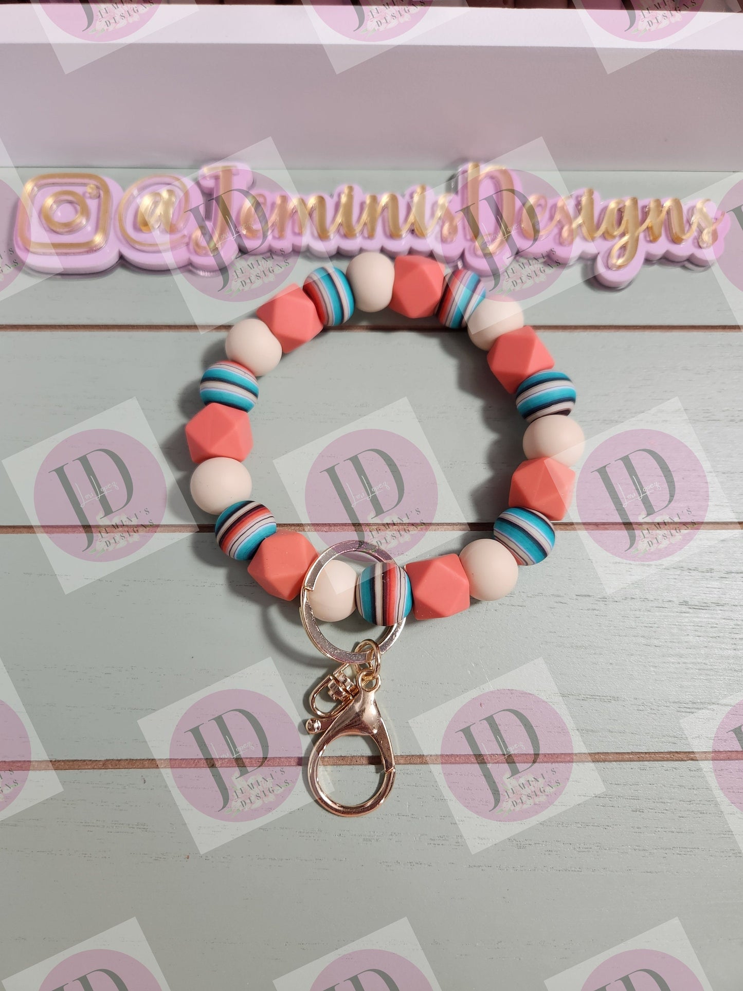 Serape Beaded Bangle/serape & coral Keychain/beaded Bangle for her/turquoise serape wristlet Bangle bracelet for her