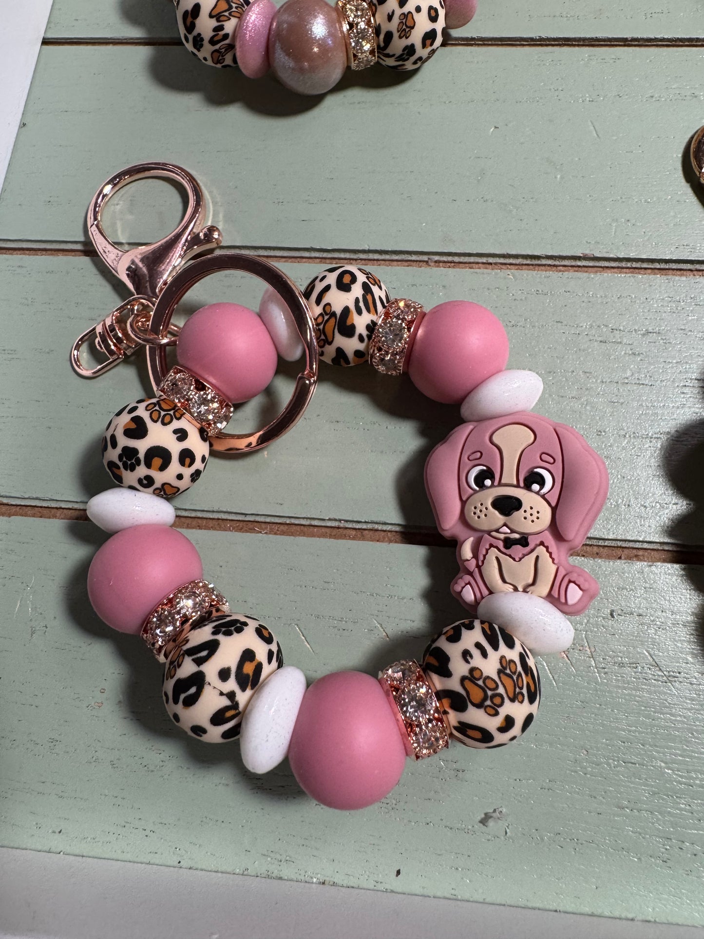 Beaded mini keychain, choice of design picture/ leopard paw print puppy dog dangle keychain