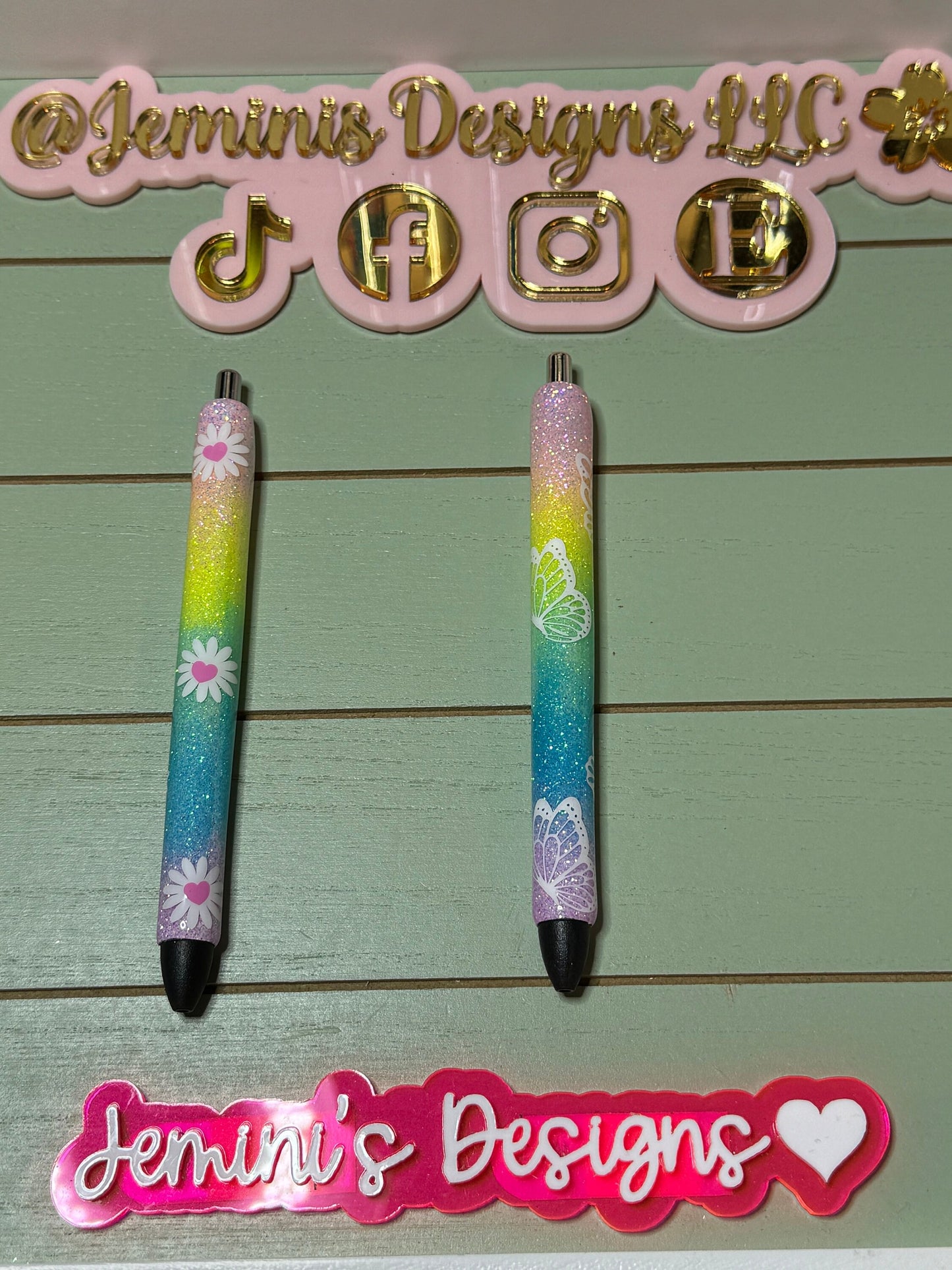 Glitter rainbow pens, heart daisy or butterfly Custom Glitter Pens-Vibrant pastel colors, glitter pens