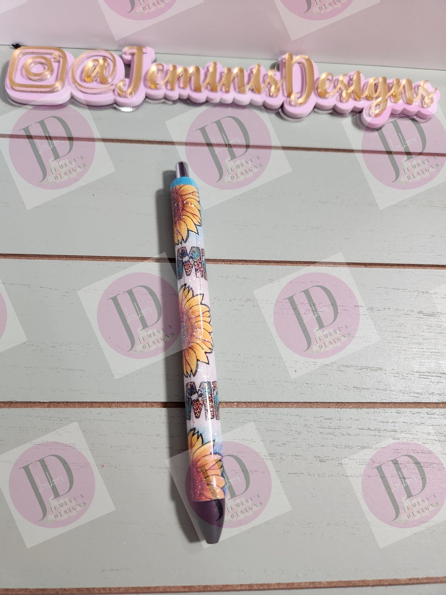 Mimi sunflower turquoise pen wrap Glitter pen, pen wrap with Lots of vibrant colors sparkle.   Gorgeous glitter pen