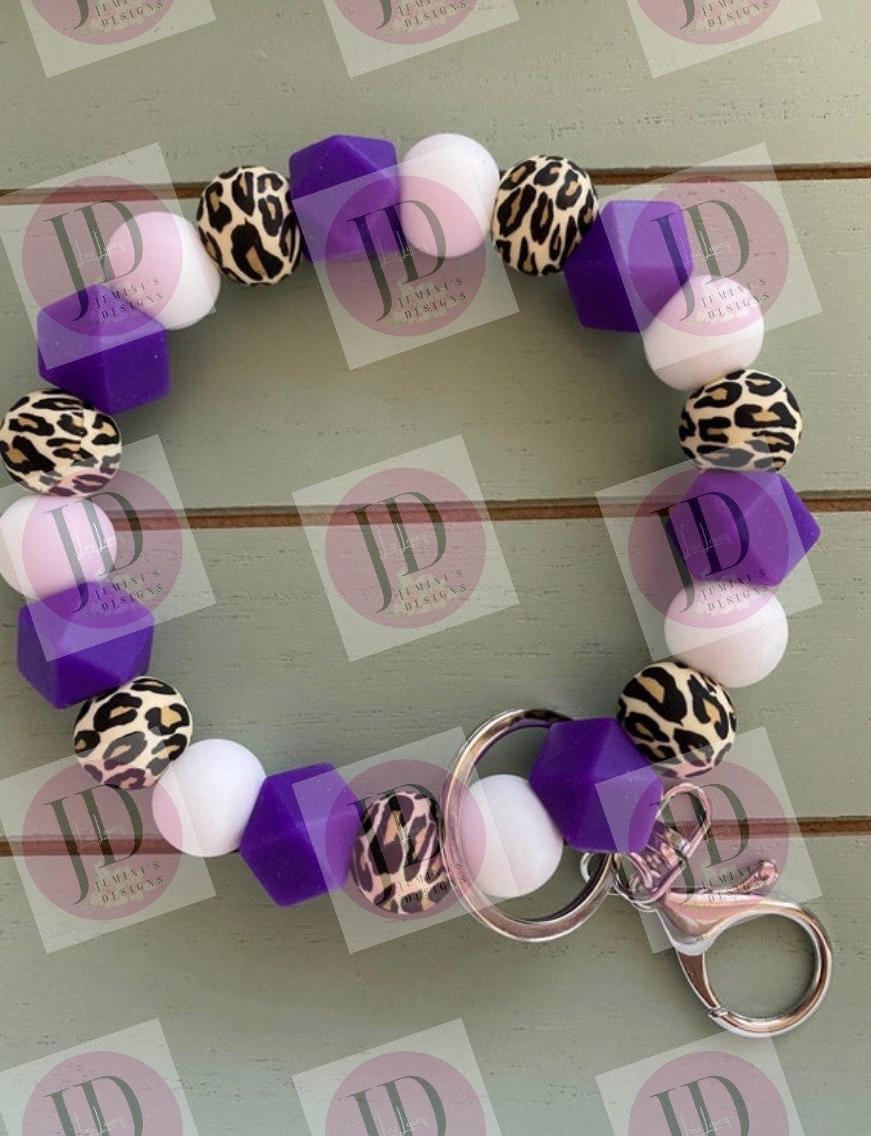 Beaded Bangle purple leopard print Keychain/ RN Keychain or both /beaded Bangle for her/purple wristlet/bangle Keychain