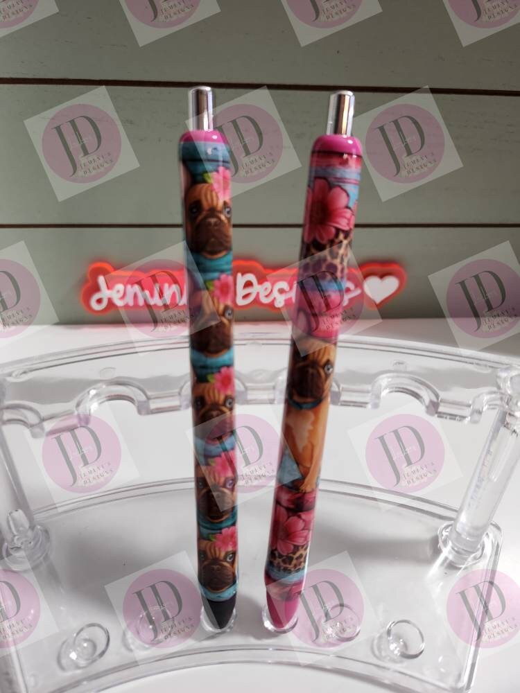 French Bulldog pen wrap pen, pen wrap with Lots of vibrant colors sparkle. Pink French Bulldog pen.  Frenchie pen choice.  No glitter