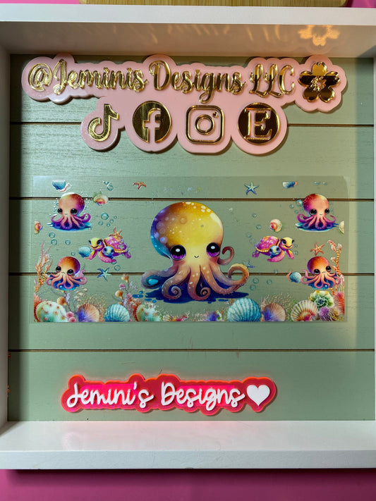 UV DTF 16 oz Glass can Ready to Apply| Baby octopus floral uvdtf wrap | Permanent decal | No heat needed | Waterproof material