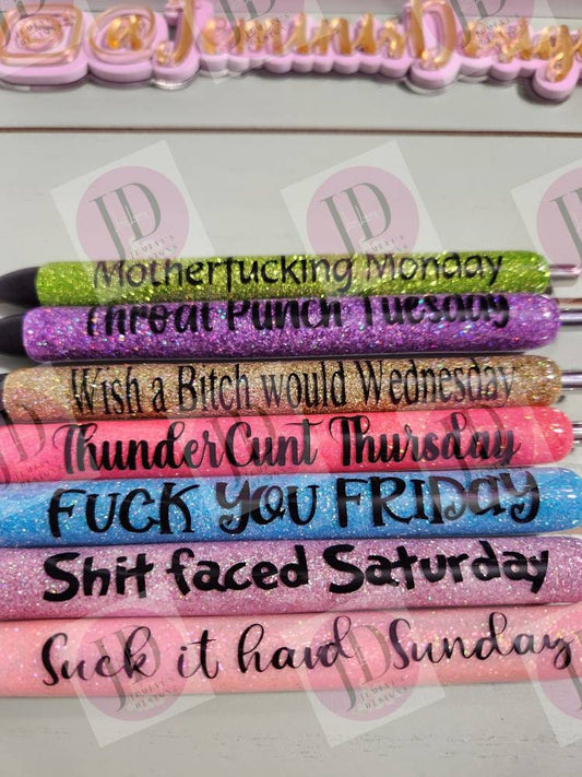 Weekday Inspiration gel glitter pens/ each day a new pen/ glitter quote weekday pens/ choose the colors you want Set pictured RTS