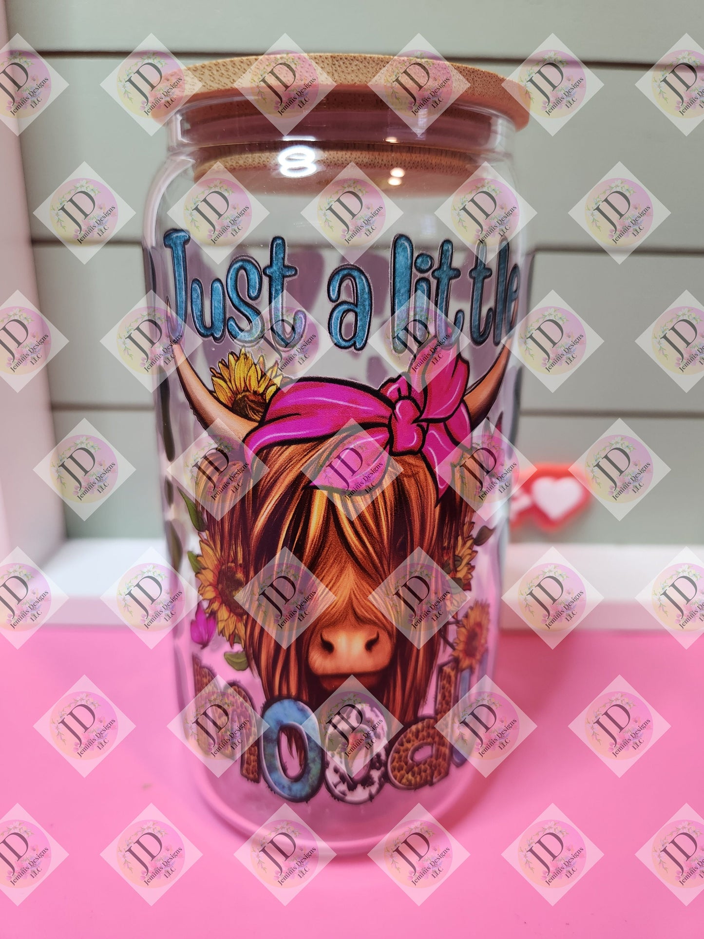 A little Moody clear 16oz glass can | uvdtf transfer | turquoise and pink | permanent & waterproof | Glass tumbler with uvdtf decal