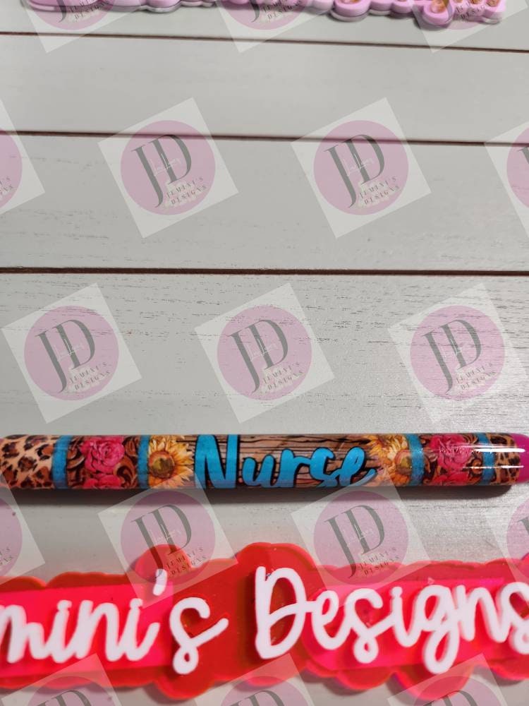 Nurse pen vibrant flowers, pink & turquoise pen wrap with Lots of vibrant colors/ Sunflower and roses Nurse pen wrap pen