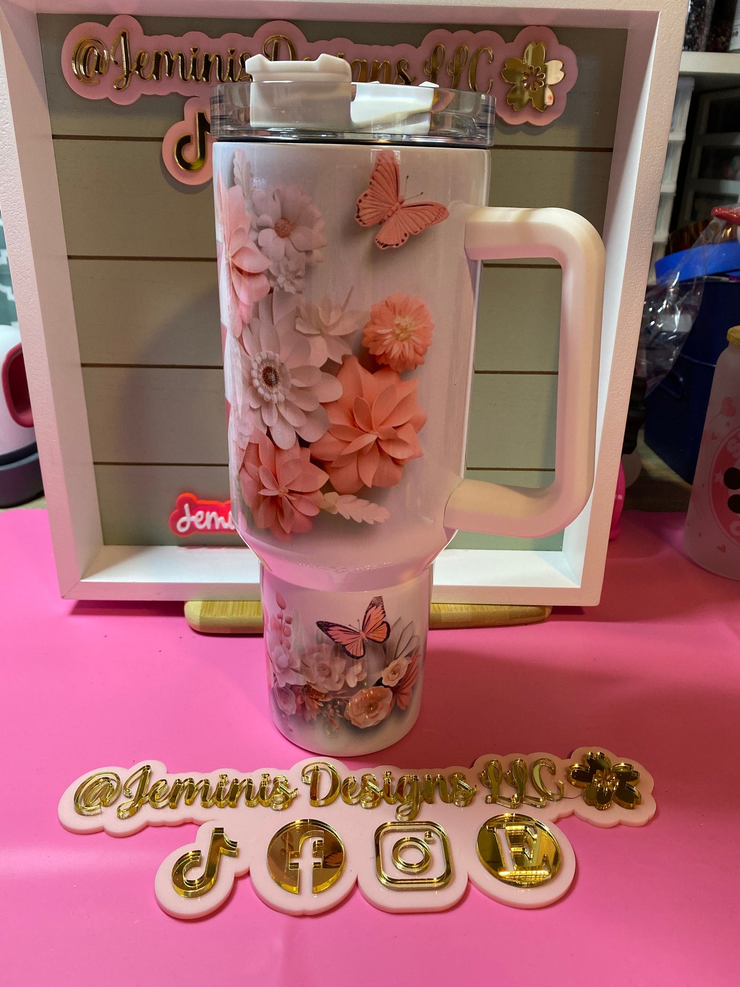 Pray on it, over it, through it 40oz sublimated SS tumbler.  Vibrant flowers and butterflies 40oz tumbler