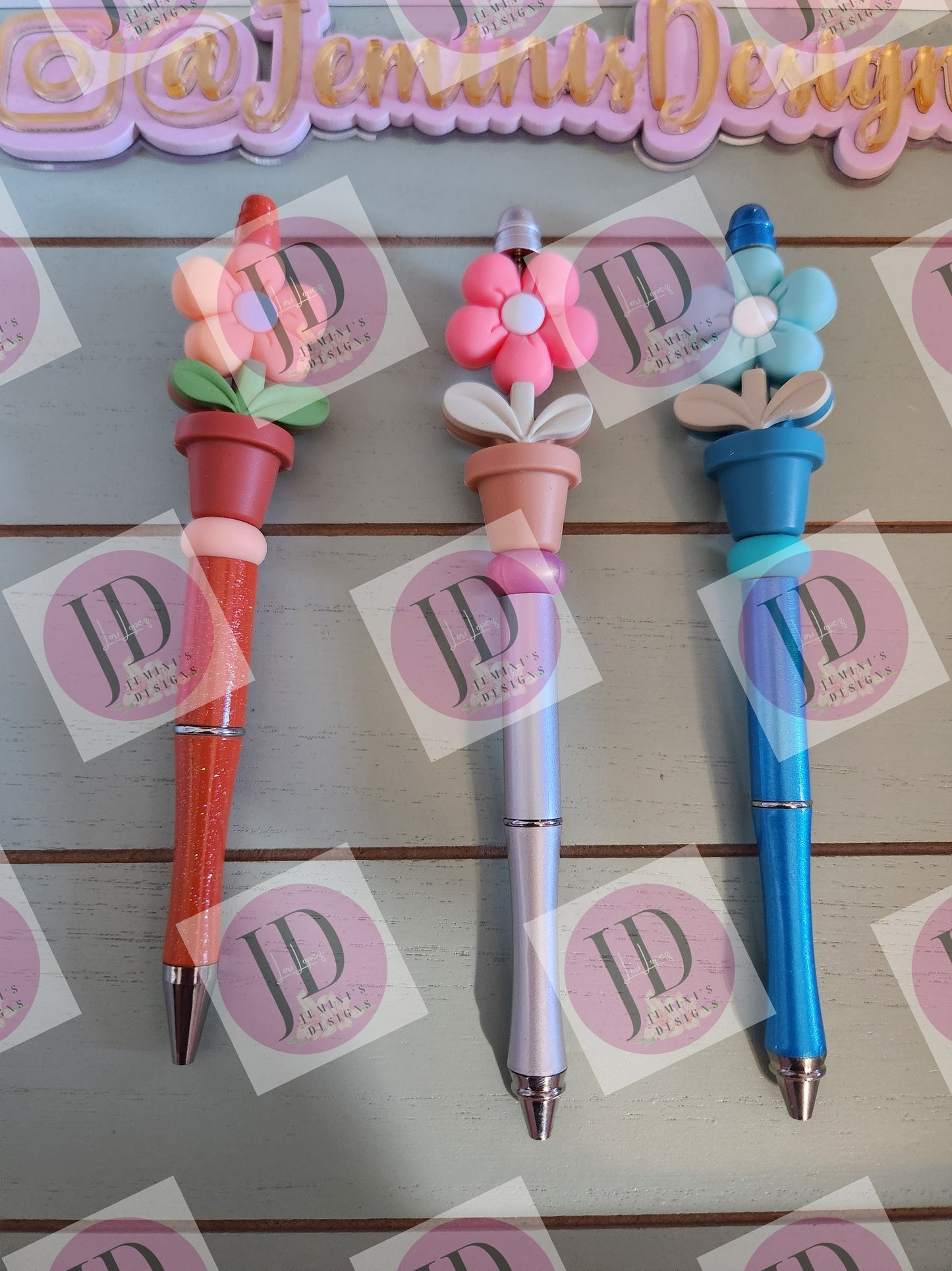 Silicone puffy flower pot daisy/flower Bead Pen/Custom Bead Pen/daisy flower pot bead pen/Twist Beaded daisy/flower pen/flower bling pen