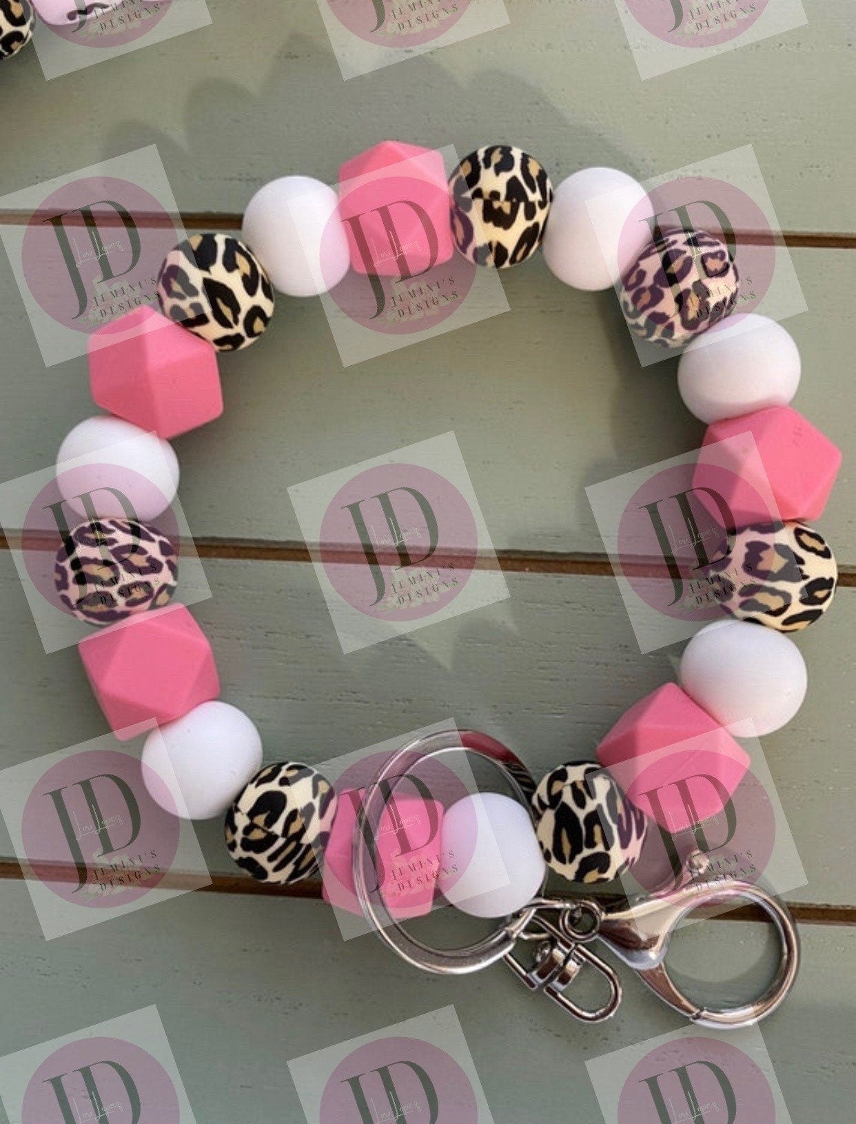 Beaded Bangle pink leopard print Keychain/ mama Keychain or both /beaded Bangle for her/pink wristlet/bangle pink leopard key