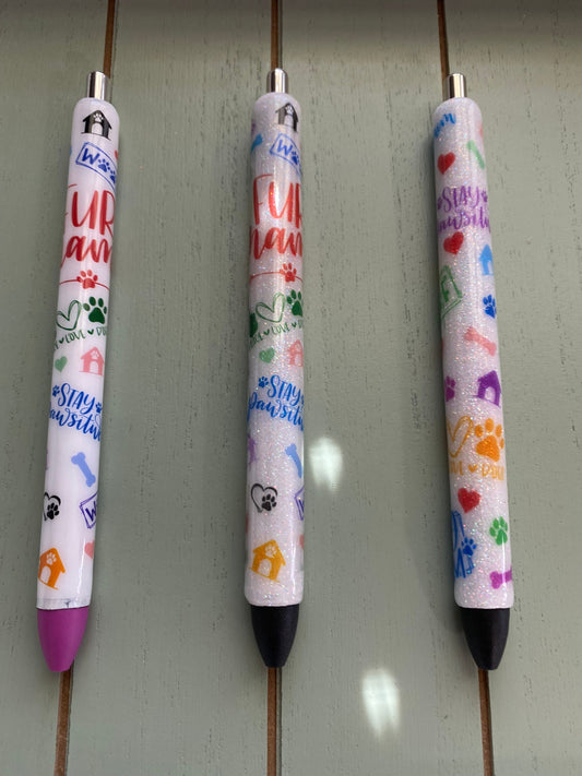 Stay Pawsitive or Fur Mama Dog Glitter Pens, Glitter Gel Pens-Different colors to choose from. Only one pen for the list price