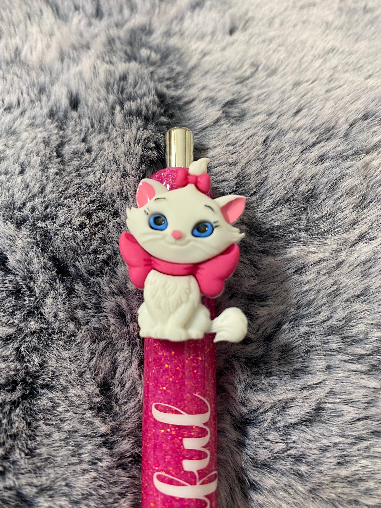 Cute Cat Glitter pen, Pink Bow, soft pink glitter.  Lots of sparkle, Hello Beautiful Cat Pen/Ready to ship