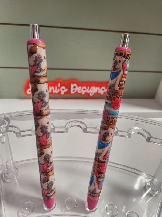 English bulldog pen wrap Glitter pen, pen wrap with Lots of vibrant colors sparkle.  English bulldog face and body pen Gorgeous glitter pen