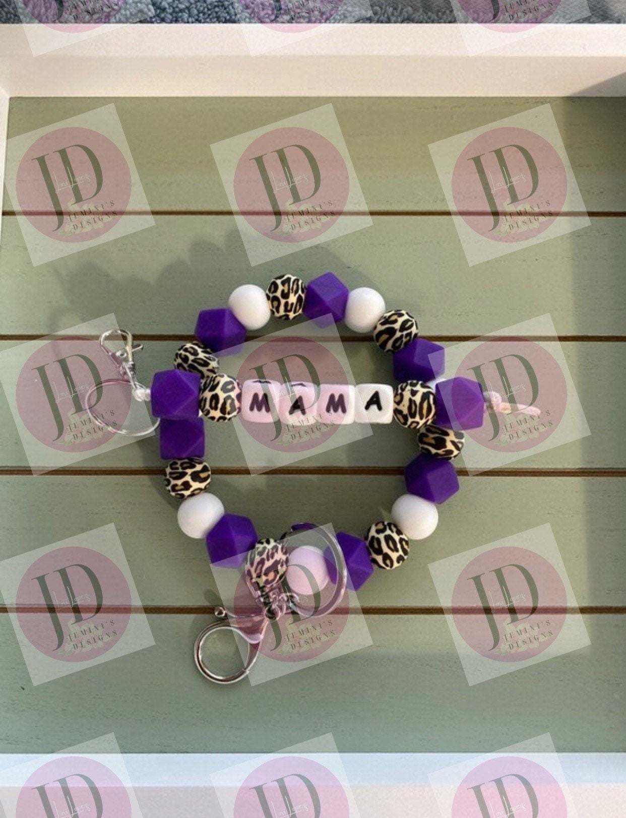 Beaded Bangle purple leopard print Keychain/ mama Keychain or both /beaded Bangle for her/purple  wristlet/bangle Keychain