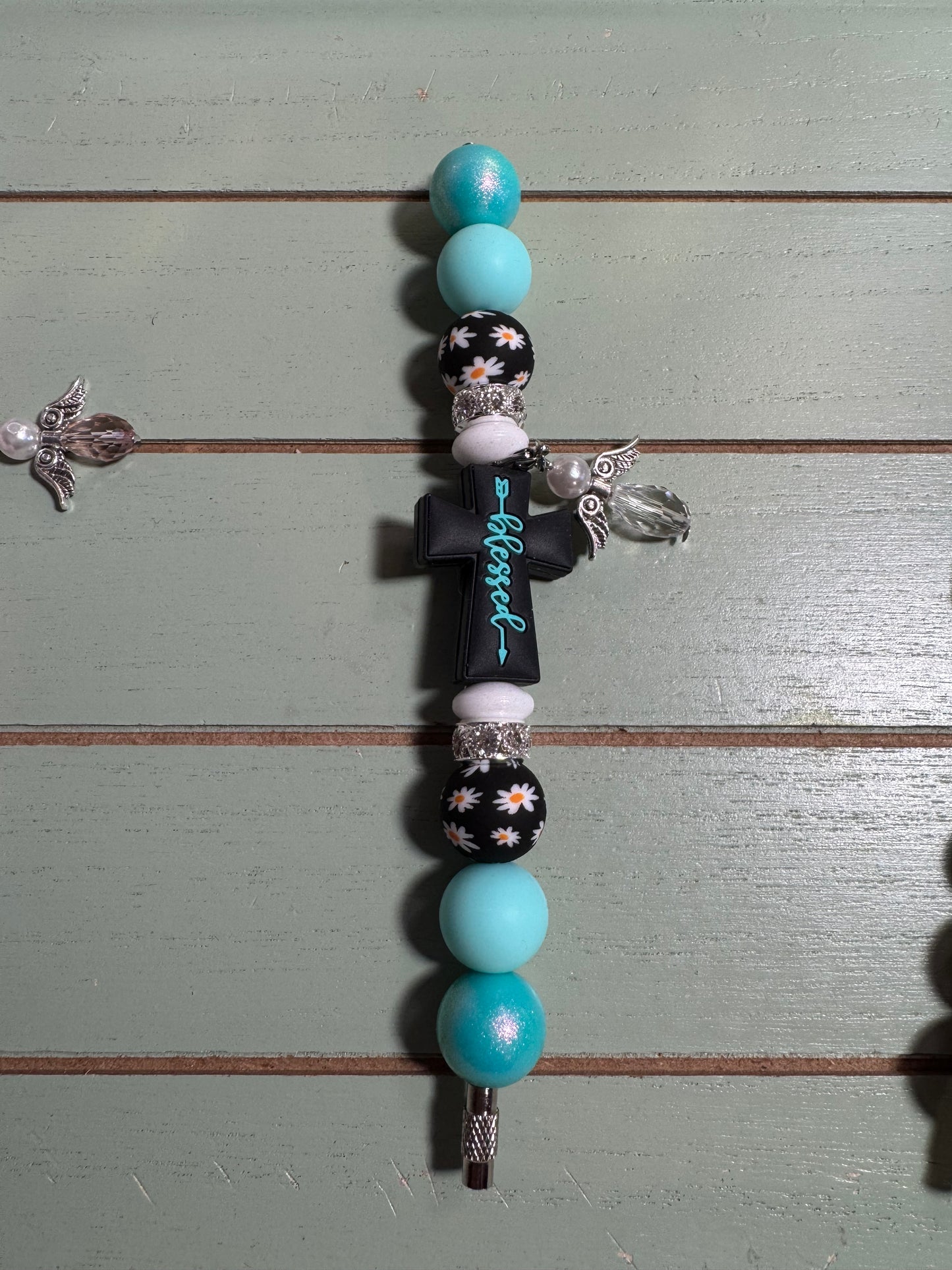 Cross w/ mini angel Tumbler charm accessory, cross tumbler bead charm, beaded tumbler charm, tumbler handle charm, tumbler cup charm