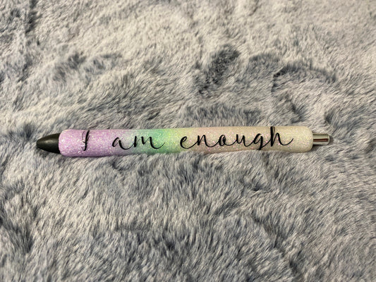 I am Enough pastel rainbow Glitter Pens, Glitter Gel Pens,pastel peach/pink /yellow /green/purple / black letters/ absolutely gorgeous pen