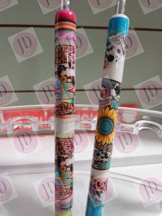 Lefty Mama cow pink leopard or Turquoise Mom print pen, pen wrap with Lots of vibrant colors. Gorgeous Mama or mom pen/ cow/ leopard pen