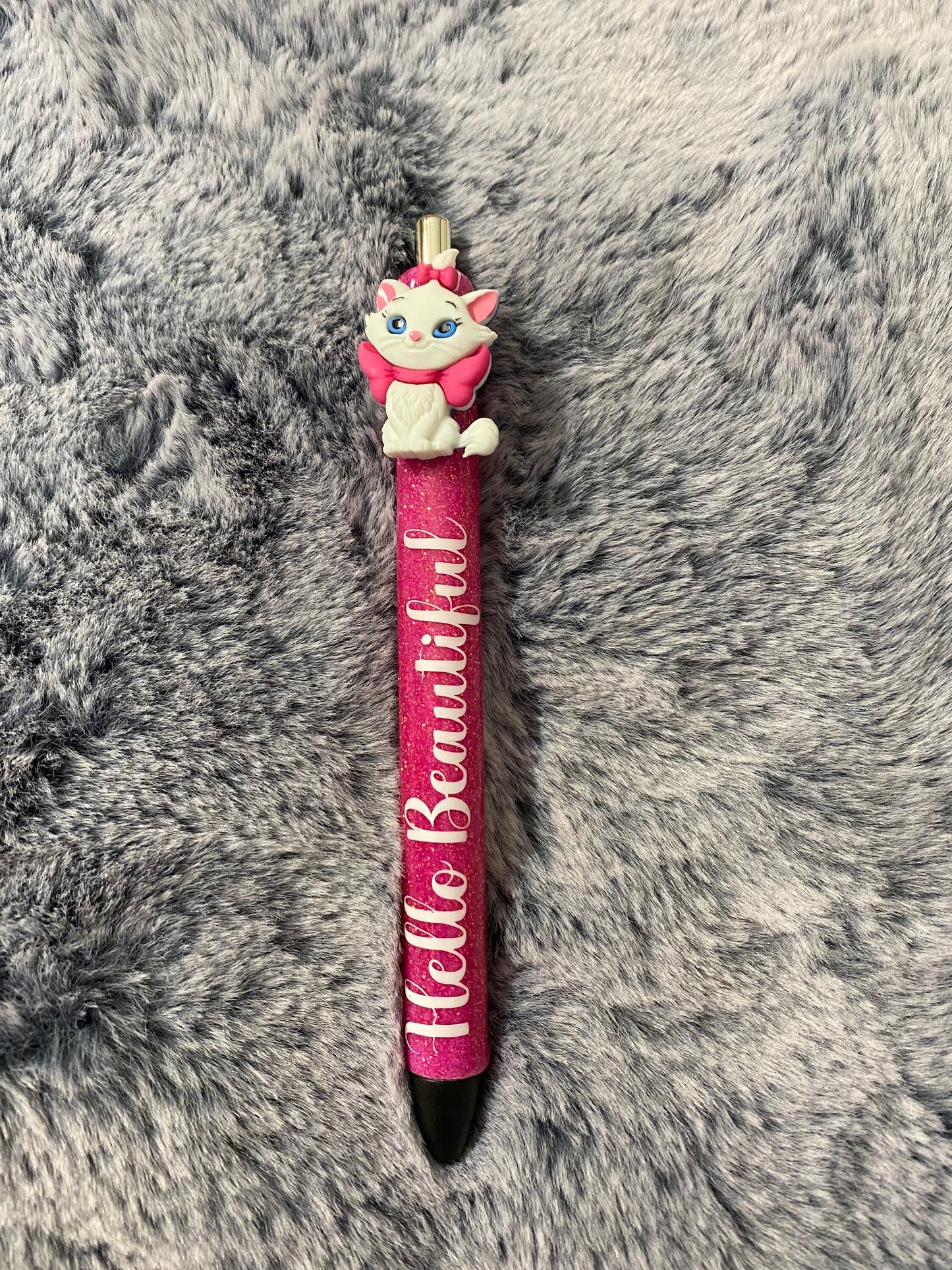 Cute Cat Glitter pen, Pink Bow, soft pink glitter.  Lots of sparkle, Hello Beautiful Cat Pen/Ready to ship