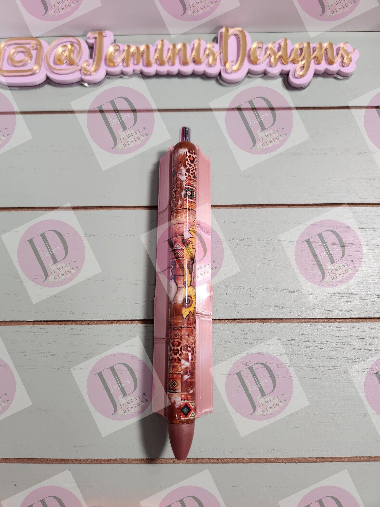 Horse Aztec Sunflower leopard print  pen wrap with Lots of vibrant colors.    Red/yellow and brown pen wrap no glitter