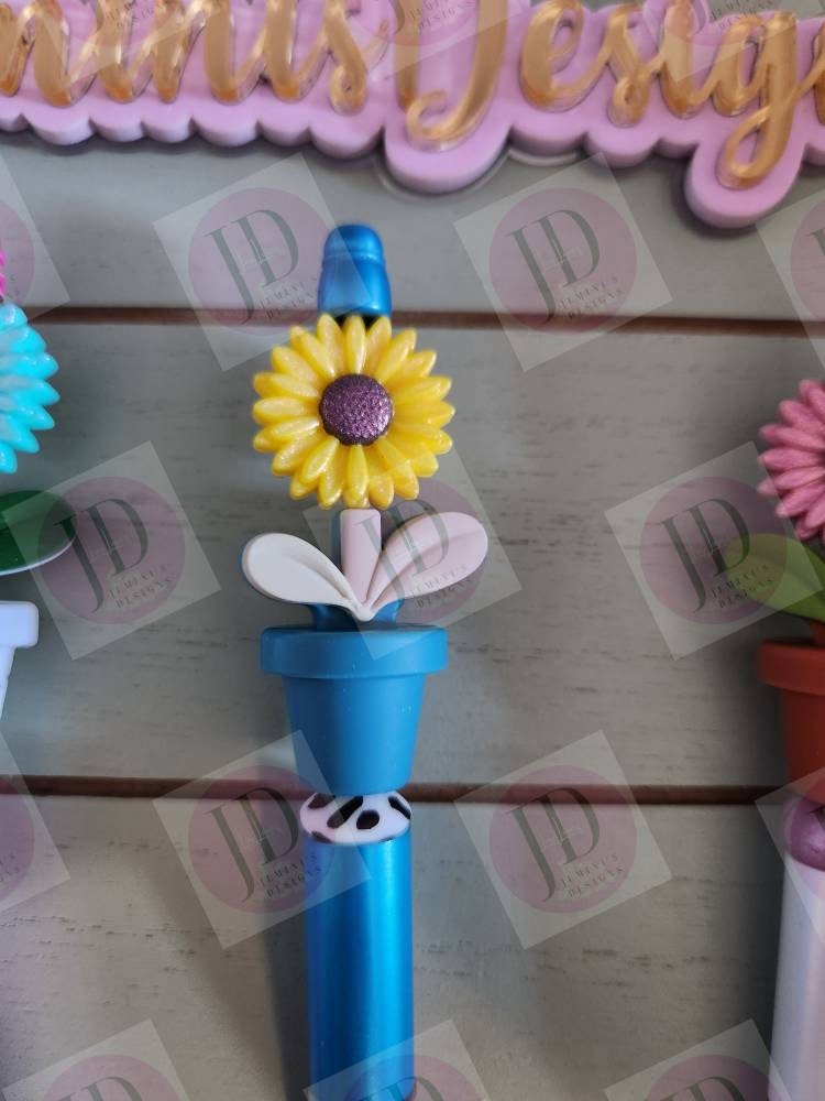 Silicone sunflower pot daisy/flower Bead Pen/Custom Bead Pen/daisy/sunflower pot bead pen/Twist Beaded daisy/flower pen/flower bling pen