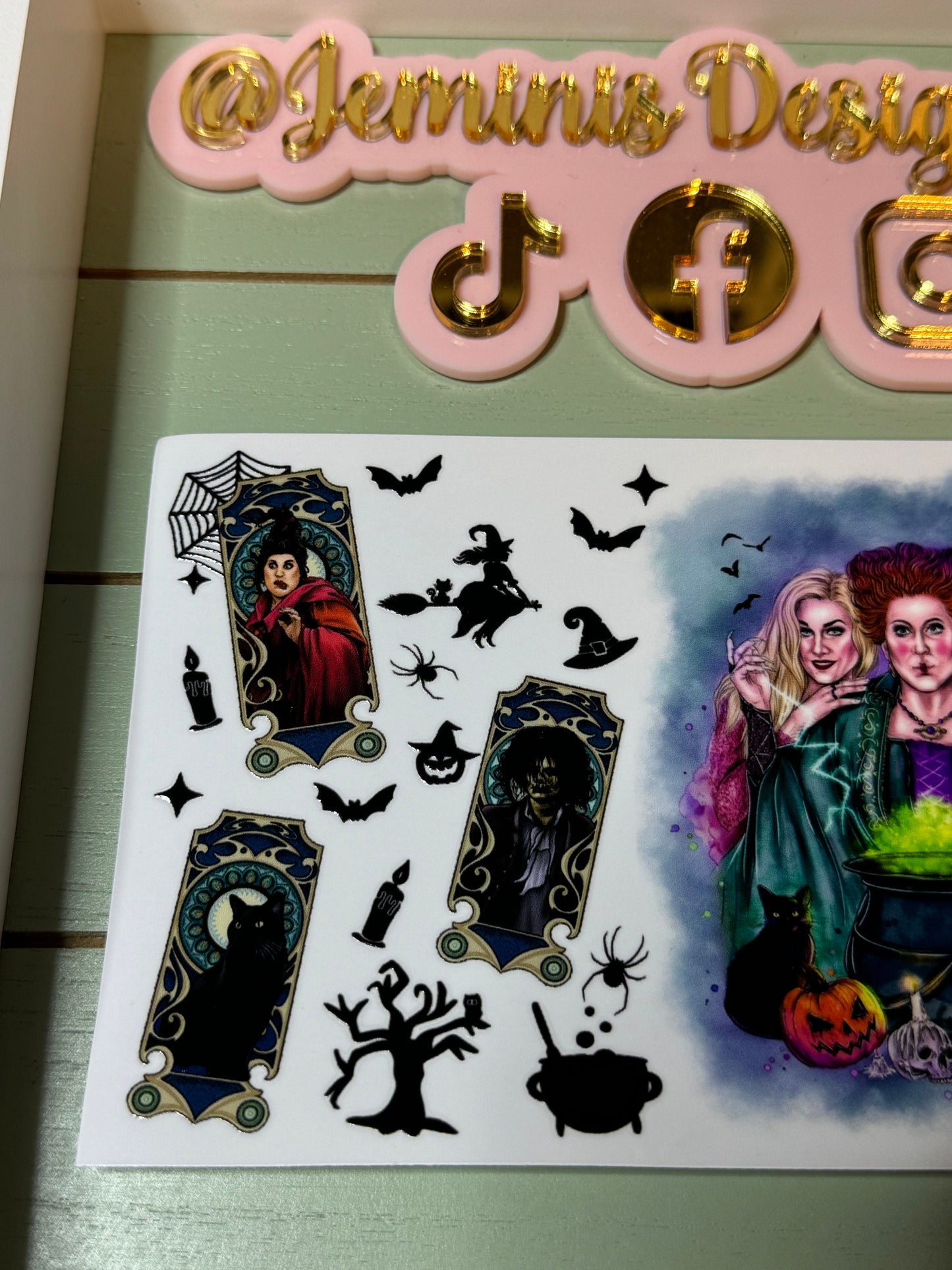 Ready to press|  Sanderson sisters/taro cards/ spiders /cauldron  / Hocus pocus | uvdtf wrap | Permanent decal | No heat needed | Waterproof