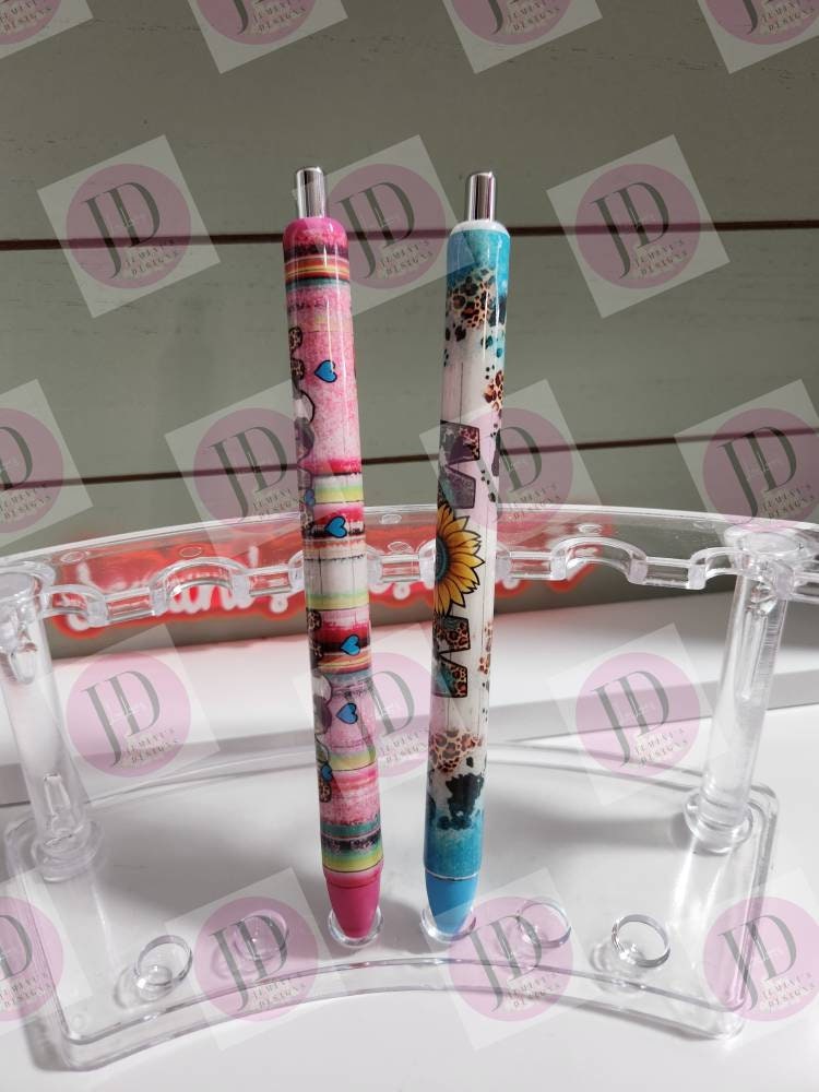 Lefty Mama cow pink leopard or Turquoise Mom print pen, pen wrap with Lots of vibrant colors. Gorgeous Mama or mom pen/ cow/ leopard pen