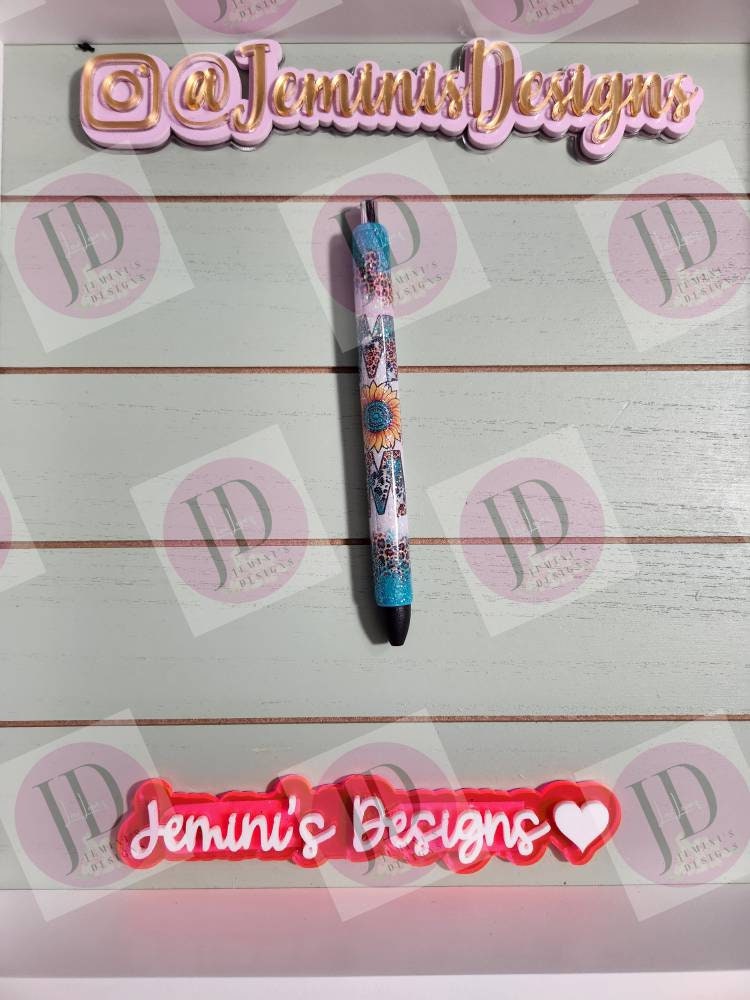 Sunflower leopard turquoise Mom Glitter pen, pen wrap with Lots of sparkle.   Gorgeous glitter pen