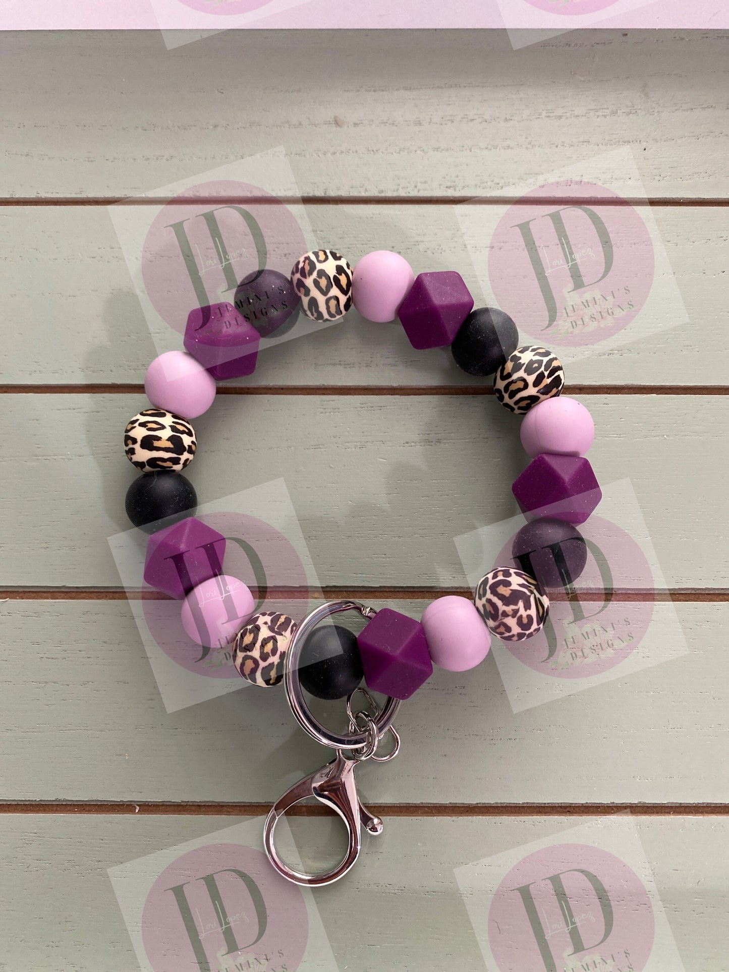 Beaded Bangle purple /lav leopard /Keychain/beaded Bangle for her/purple Keychain/beadedleopard bangle bracelet wristlet