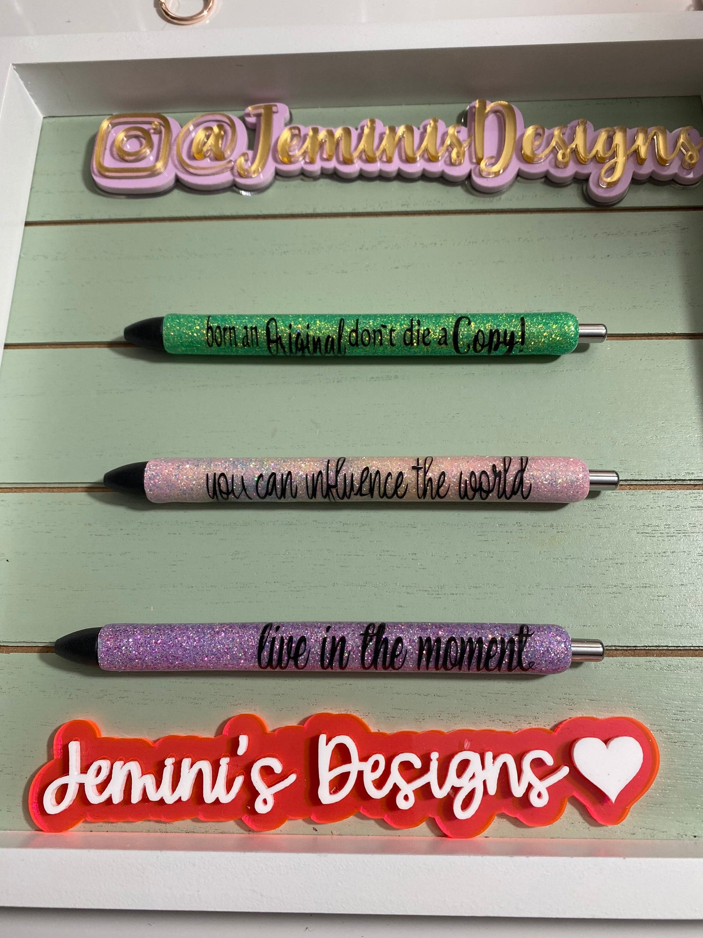 Inspiration gel glitter pens “live in the moment/you can influence the world/born an original don’t die a copy/set of 3