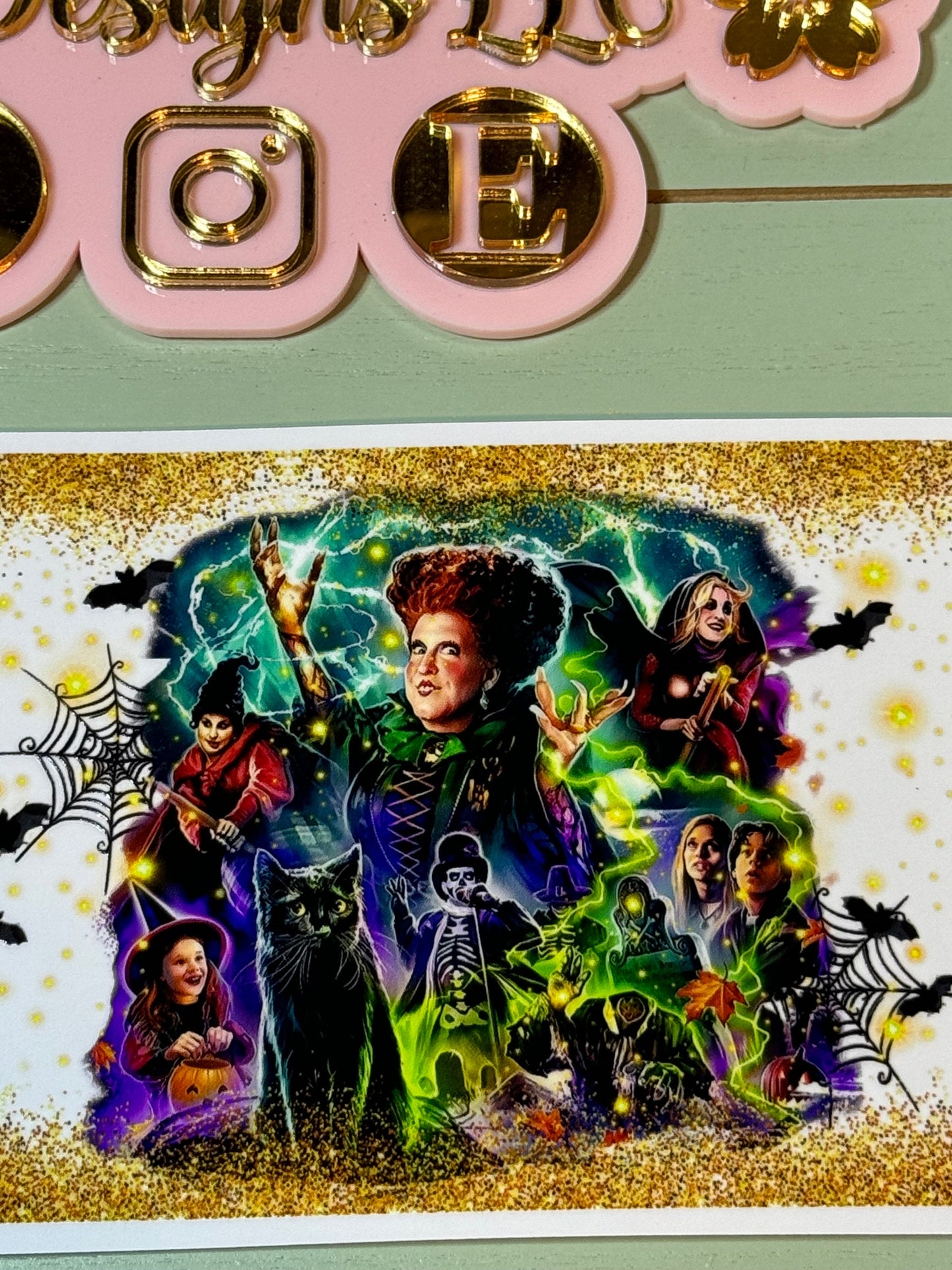 Ready to press|  Sanderson sisters/gold witches/bats / Hocus pocus | uvdtf wrap | Permanent decal | No heat needed | Waterproof