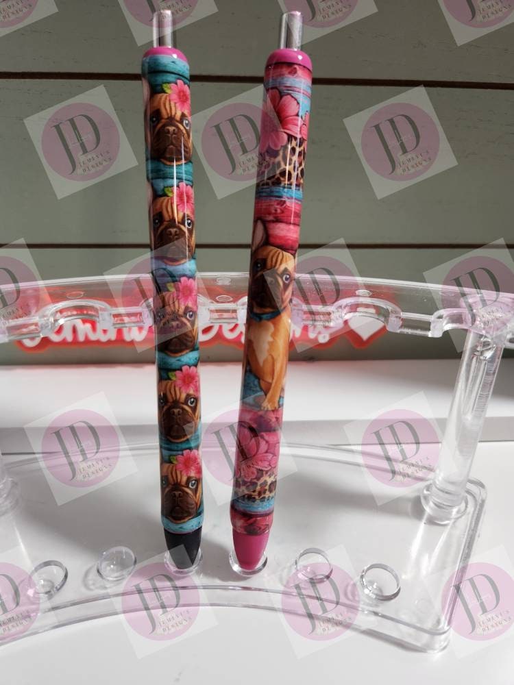 French Bulldog pen wrap pen, pen wrap with Lots of vibrant colors sparkle. Pink French Bulldog pen.  Frenchie pen choice.  No glitter