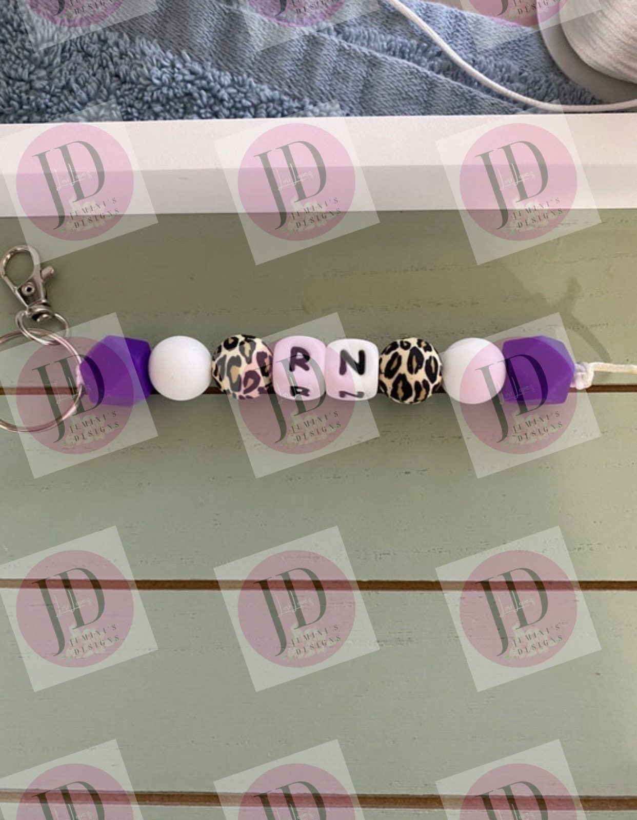 Beaded Bangle purple leopard print Keychain/ RN Keychain or both /beaded Bangle for her/purple wristlet/bangle Keychain