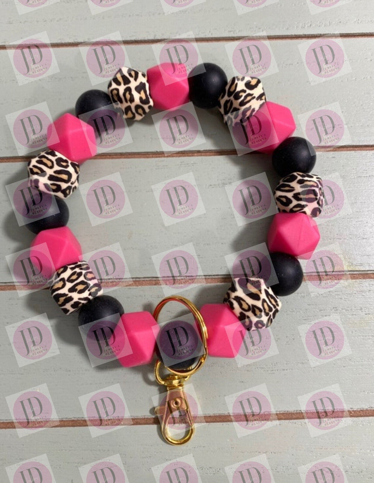 Beaded Bangle pink MOM leopard print Keychain/beaded Bangle pink leopard wristlet/bangle pink leopard bracelet