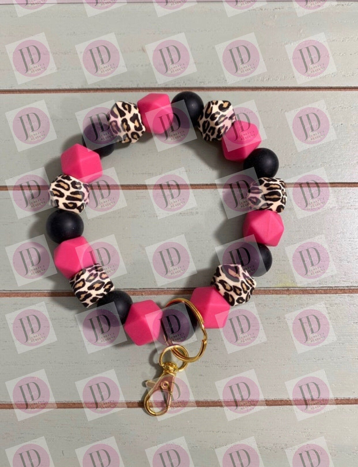 Beaded Bangle pink MOM leopard print Keychain/beaded Bangle pink leopard wristlet/bangle pink leopard bracelet