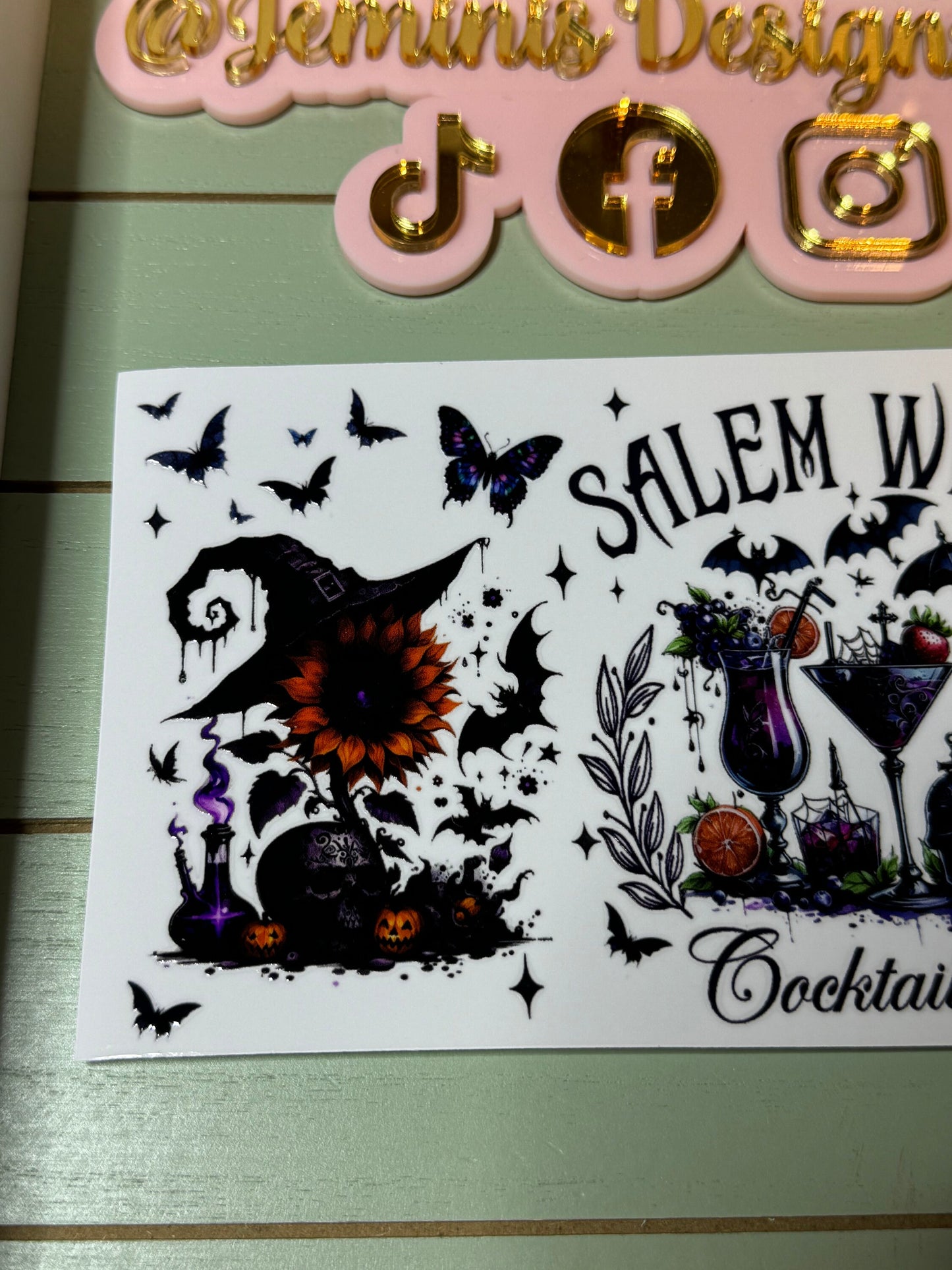 Ready to press| Salem witch/ cocktail  club /Halloween/butterfly/ witch hat / drinks uvdtf wrap | Permanent decal | No heat/ waterproof