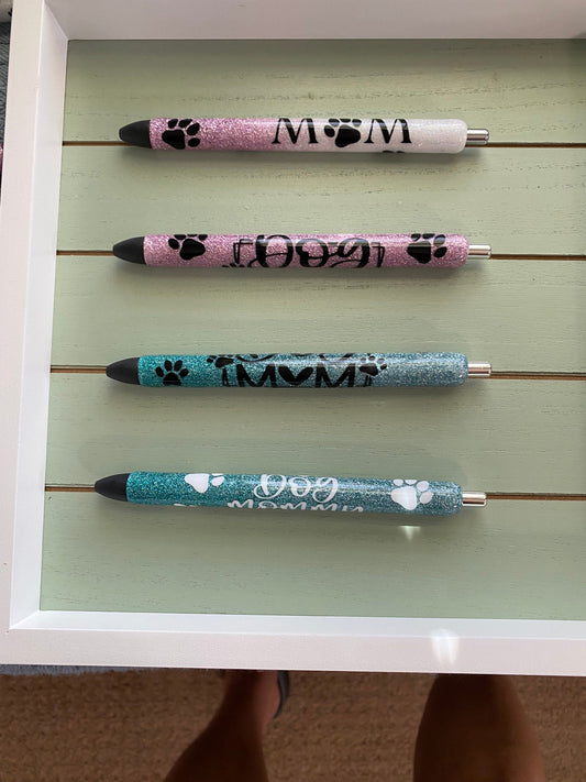 Dog mom Glitter Pens, Pink & White Dog Mom Glitter Gel Pens-Different colors to choose from. Dog Mom/Dog Mommy pens