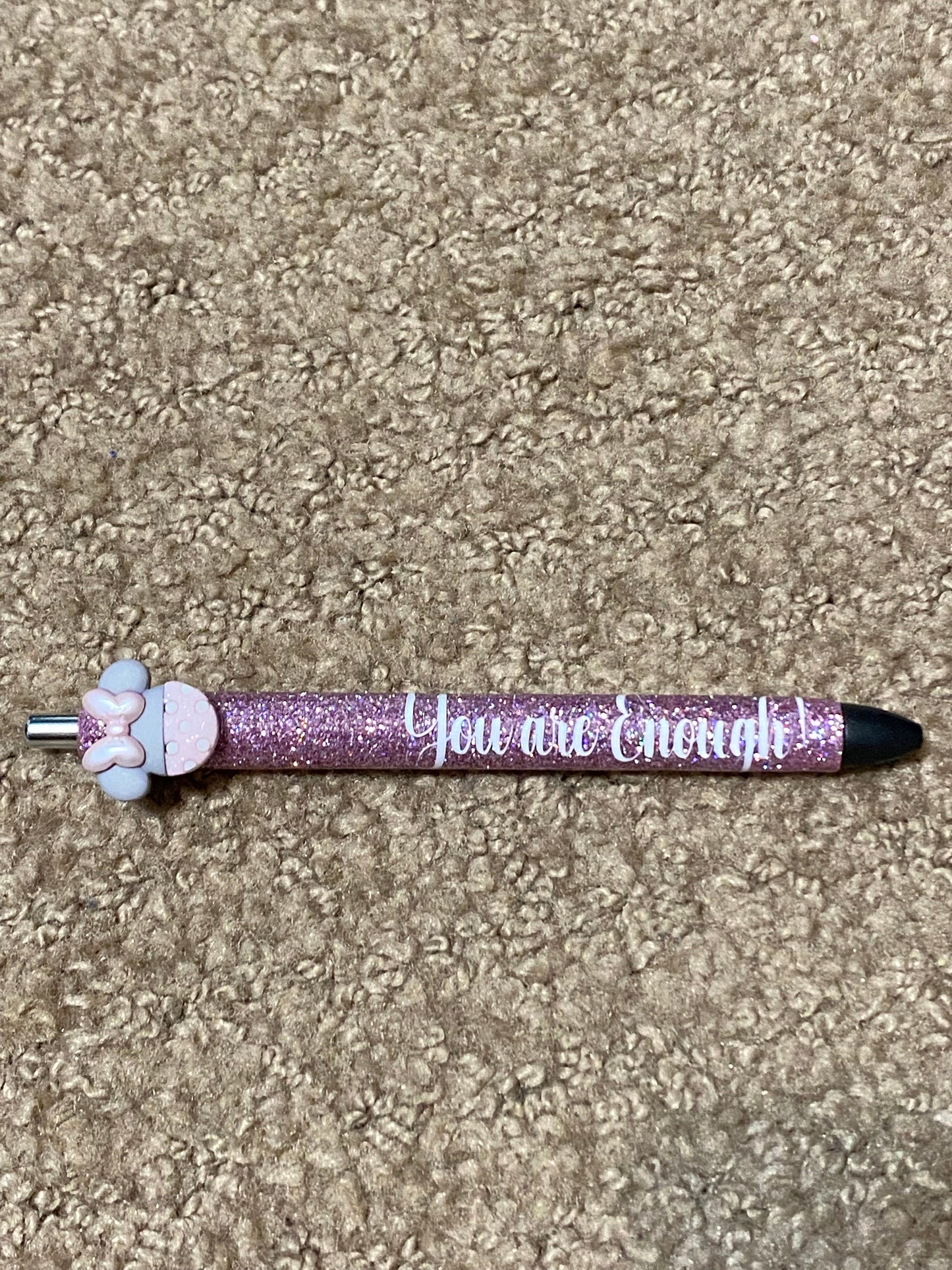 Mouse Glitter Pens, You are Enough! Glitter Gel Pens, Pink, Head and bow button, Custom Glitter Pen