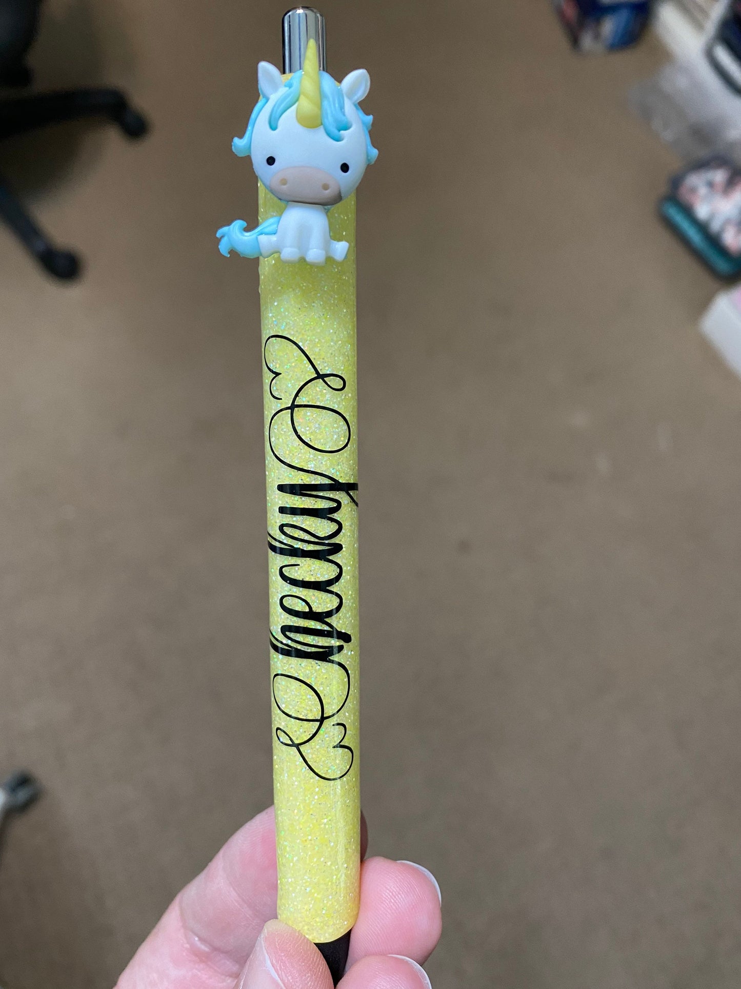 Glitter Unicorn pen, glitter gel pen, yellow glitter unicorn glitter pen,