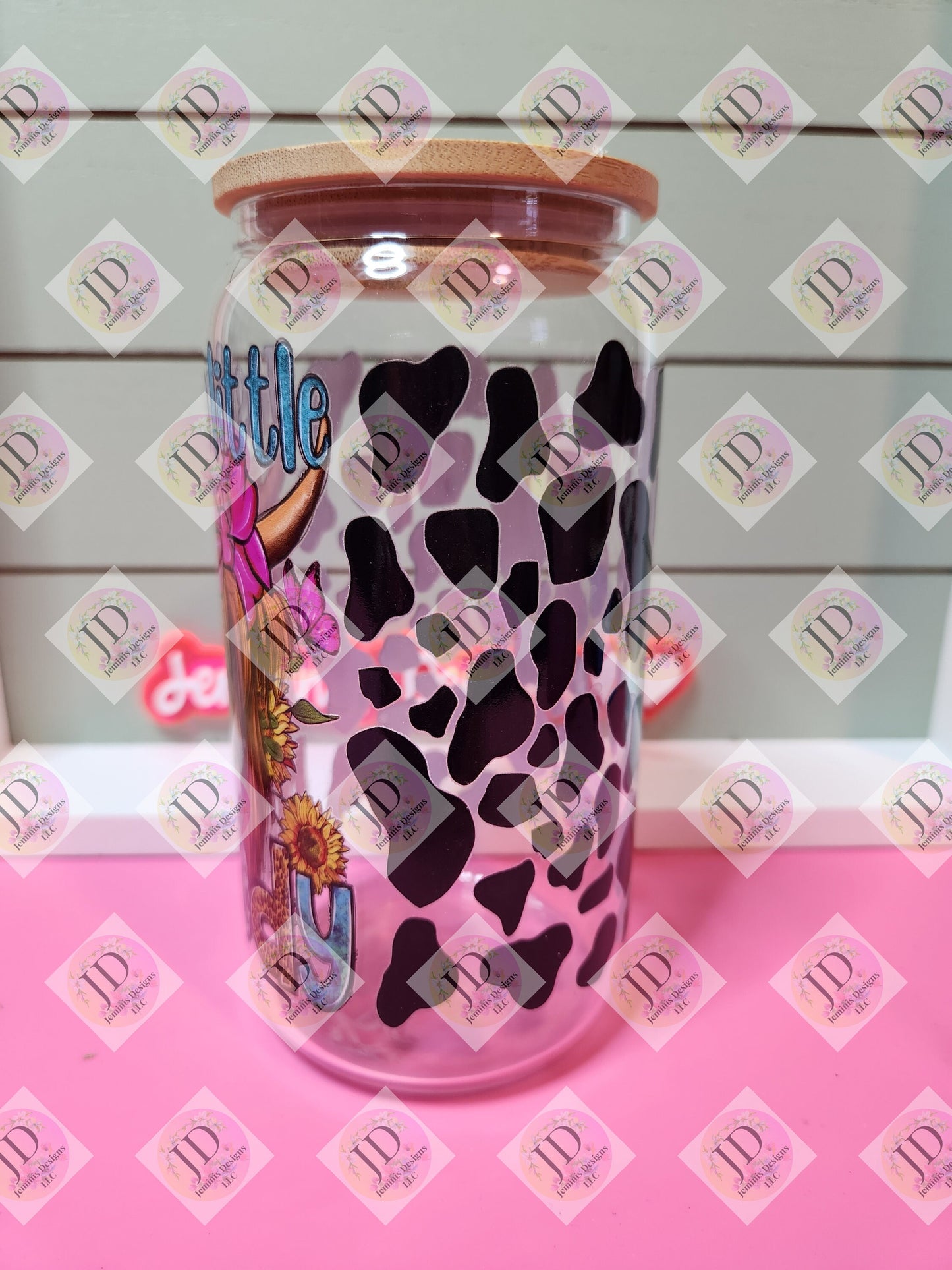 A little Moody clear 16oz glass can | uvdtf transfer | turquoise and pink | permanent & waterproof | Glass tumbler with uvdtf decal