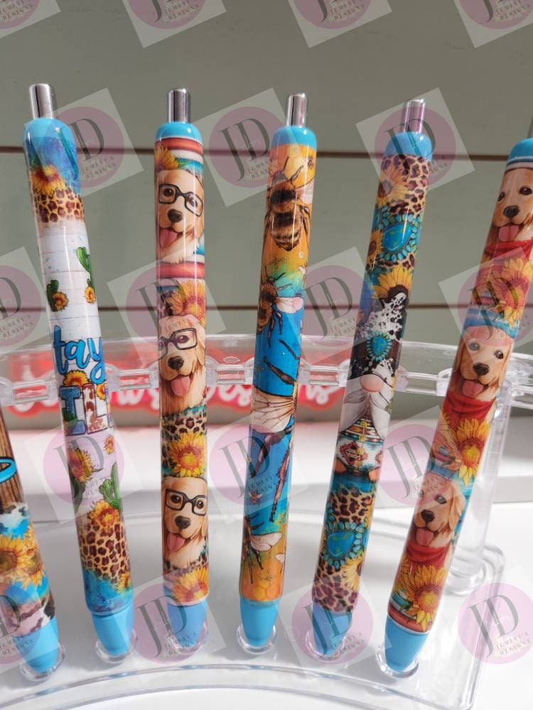 Teacher/Stay Wild/Golden Retriever Glasses/Bee/Gnome or golden Ret pen wrap. Turquoise penwraps, vibrant  colors-no glitter