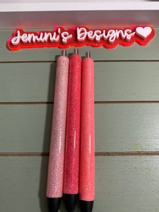 Beautiful gradient coral pen set, ready for personalization, Set of 3 pens/ready for your business name or personal name