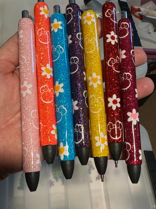 Daisy mouse ears glitter pen, sunflower glitter pen with lots of sparkle. Floral glitter pen, Daisy floral pen/. Mouse ears glitter pens