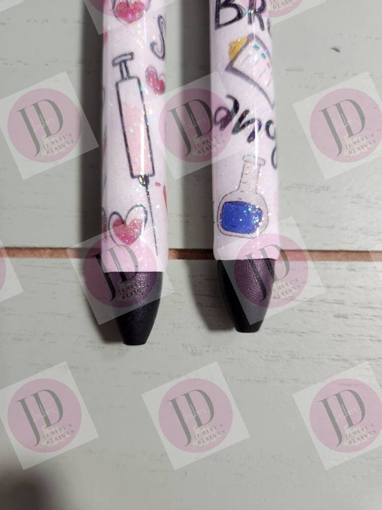 Nurse, RN, Love Brave Strong pen wrap Glitter pen, pen wrap with Lots of vibrant colors sparkle.   Gorgeous glitter pen