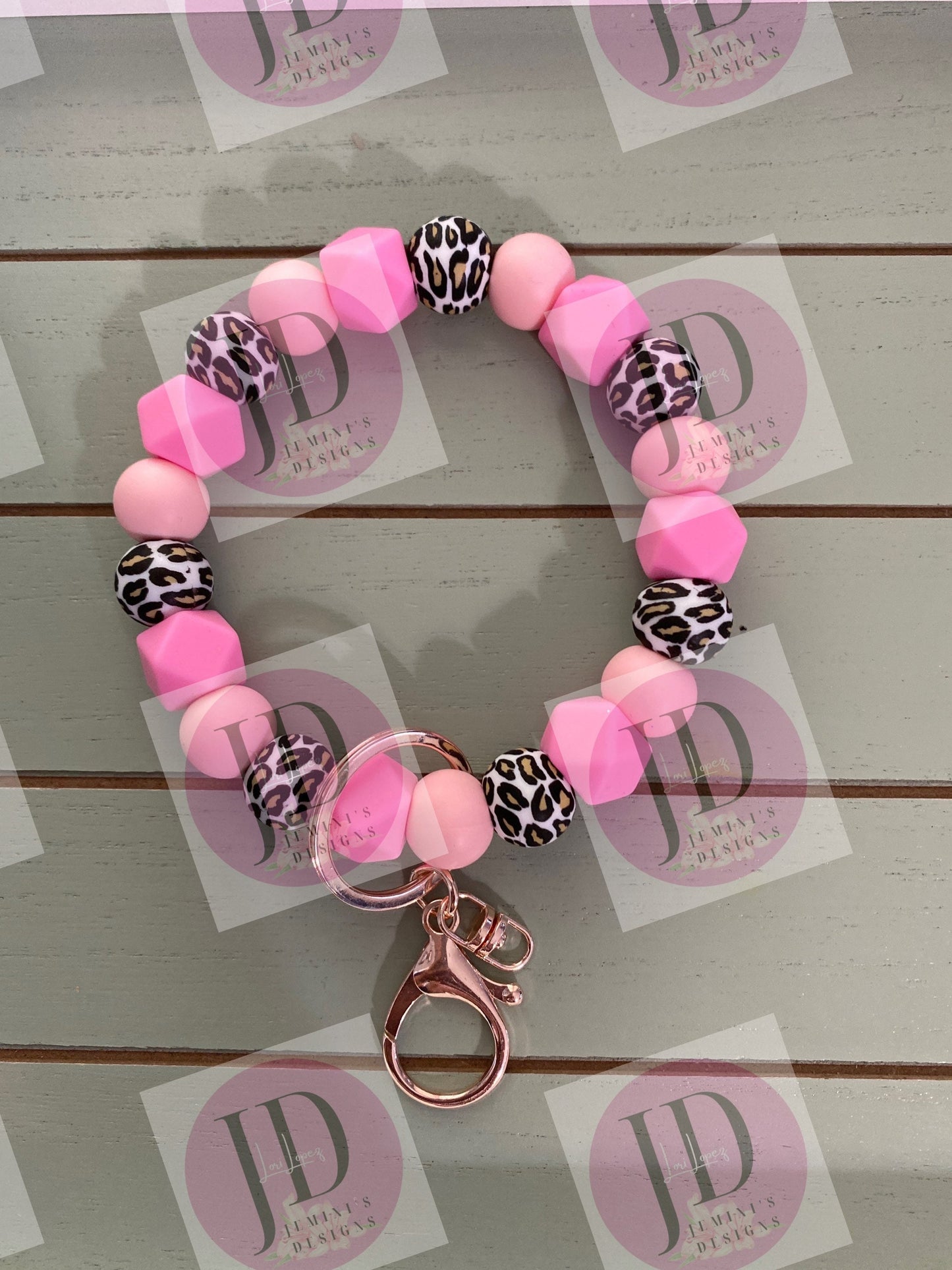 Beaded Bangle two tone/pink leopard /Keychain/beaded Bangle for her/pink Keychain/beaded leopard bangle bracelet