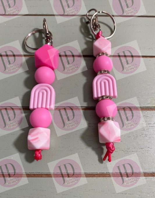 Ready to Ship Adorable pink rainbow beaded Keychain/beaded mini Keychain & pink rainbow dangle Keychain